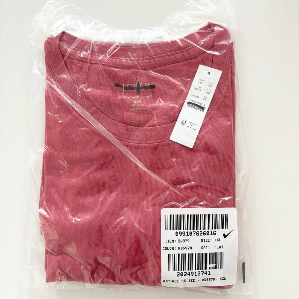 NWT J. Crew Vintage-wash Cotton Pocket T-shirt Vintage Barn Pink
